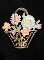 Vintage Flower Basket Brooch Pin