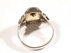 ANTIQUE OSTBY BARTON STERLING & 14K YELLOW GOLD MOSS AGATE SIZE 7.5 RING 3.1g