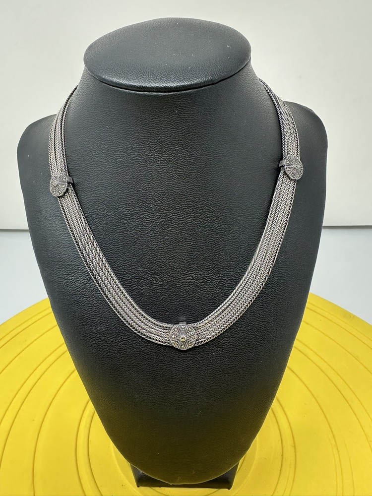 Sterling Silver 4 Stranded Marcasite Herringbone Chain Choker Necklace 56g 18 In