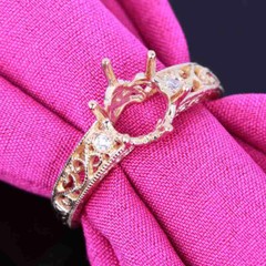 Solid 14K White Gold Diamond Ring 8mm Round Vintage Antique Semi Mount Setting