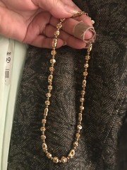 Vint.Textured Metal 2 Size Beads Necklace-Hung On Metal Chain, Push Release Open