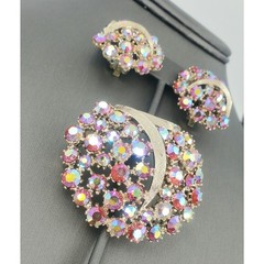 Vintage Mode-Art Art Arthur Pepper Aurora Borealis Brooch & Clip On Earrings Set