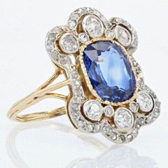 Antique Style Cocktail Ring 2.3 Ct Lab Created Sapphire 14k Yellow Gold Plated
