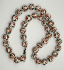 Porcelain Bead Necklace Chinese Hand Painted Hand Knotted 24 Inches