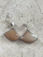 Vintage 950 Sterling Silver Fan Agate Stone Drop Dangle Earrings
