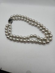 Carol Lee Double Strand Faux Pearl 12mm Beads Choker Necklace With Enhancer 16″