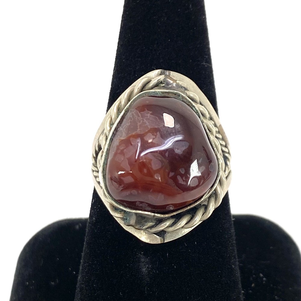 Vtg 1980s Red Brown Stone in Silver Style Southwestern Mexico Adjustable Ring 9