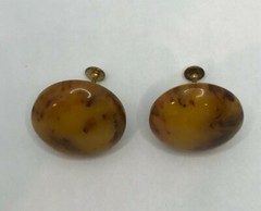 Vintage Butterscotch Bakelite Screw-Back Earrings Brown Marbling 1″ Round Domed