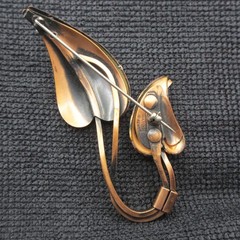 Vintage Matisse Renoir Brooch Enamel Copper Double Leaf