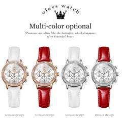 Diamond Ladies Quartz Wristwatch OLEVS Waterproof Leather Multifunction Watch