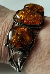 Sterling Silver Cuff Bracelet With Baltic Amber Stones.