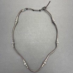 Lucky Brand Woven Brown Silver Tone Bead Necklace Rhinestones 22” Adjusts