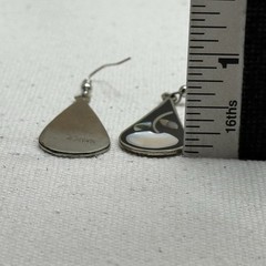 Alpaca Mexico Earrings – Teardrop Dangle with Shell Inlay and Black Enamel