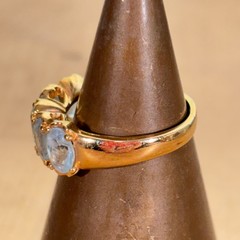 Gold Tone Costume Ring w Channel Set Blue Stones, China Sz 8.75
