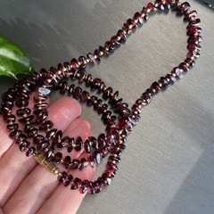 Genuine Almandine Garnet Free-Form Bead Necklace Bronze Bead Spacers Screw Clasp