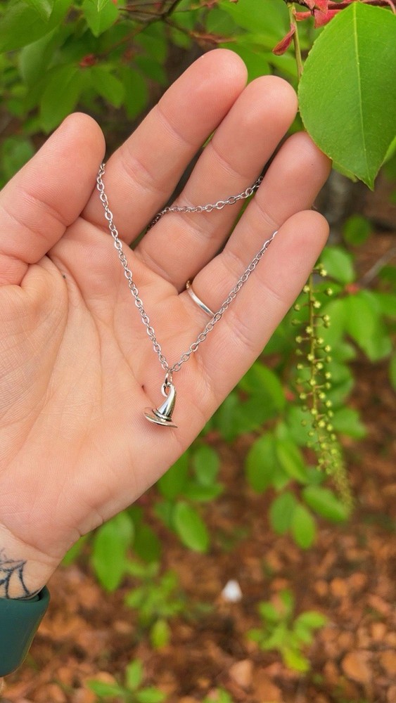 Stainless Steel Necklace With A Witch Hat Pendant