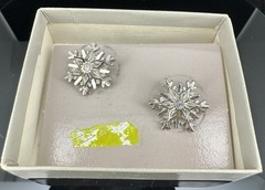 Avon Silver Tone Snowflake Clip-on Earrings With Faux Diamond Vintage