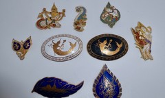 Vintage Thailand SIAM Bronze Gold-tone Niello Brooch Pins Lot of 9 L84