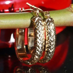 14k yellow gold earrings 0.68″ diamond cut hoop vintage handmade 1.15gr N2906