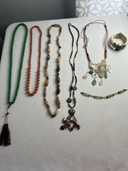 Vintage Asian Jade Rose Quartz Carved Beaded Necklaces Bracelet Jewelry Lot 7pcs