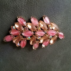 Vintage Pink Givre and AB Rhinestone Marquise Brooch