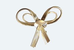 Gold-Tone Bow Ribbon Brooch Pin 2″ Wide
