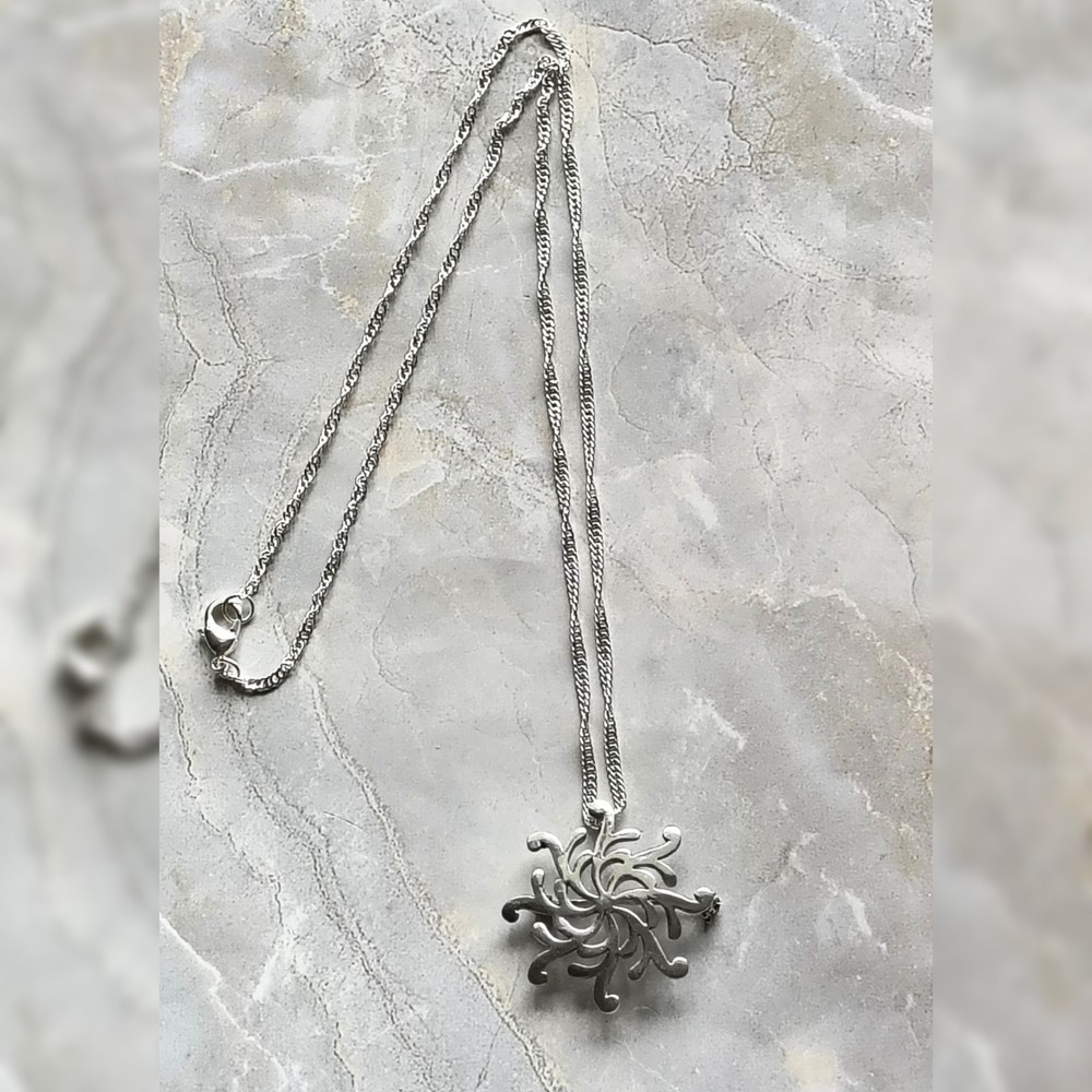 Vintage Sterling 925 Silver Fire Star Convertible Brooch Pendant Necklace