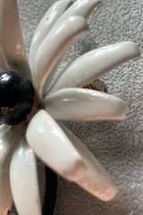 Vintage Enameled Metal Black/ White Flower Brooch 3.5 X 2 Inches