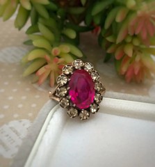 Estate Vintage Soviet Jewelry Ring Ruby Gilt Sterling Silver 875 USSR Size 6