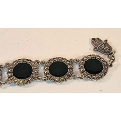 Vintage Souvenir Du Maroc Ornate Silver Bracelet w/Black Circles 8-9″