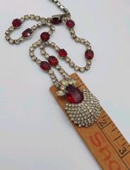 Vintage Kramer NY Red Rhinestone Statement Necklace Hollywood Regency Signed MCM
