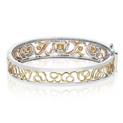 2.46CT MULTI COLOR FANCY DIAMOND 18KT TRI COLOR GOLD 3D FILIGREE BANGLE BRACELET