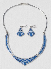 Vintage 16″ Alpaca Silver Necklace & Earrings Set Turquoise Inlay Made In Mexico