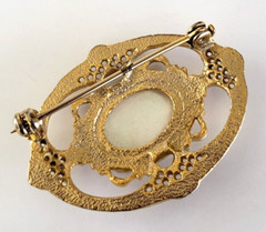 Vintage Victorian Revival Mother of Pearl Ornate Gold Tone Pin 1-9/16″