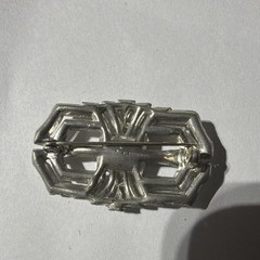 Art Deco Silver-Tone Geometric Brooch Pin w/ Green Square Center Stone
