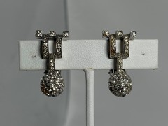 Art Deco Sterling Silver Rhinestone Drop Earrings Pat Pend Vintage 1930s