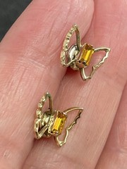 Vintage Amber Crystal Rhinestone Butterfly Earrings