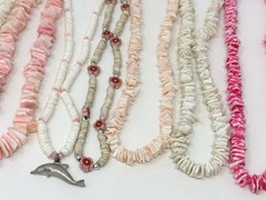 Vintage Y2K 90s Puka Shell Heishi Necklace Lot Pink Surfer Girl Hawaiian Beach