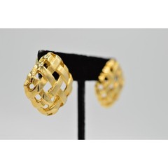 Vintage Openwork Quilted Earrings Pierced Gold Tone Geometric 1.25″ NOS 1980s 9C