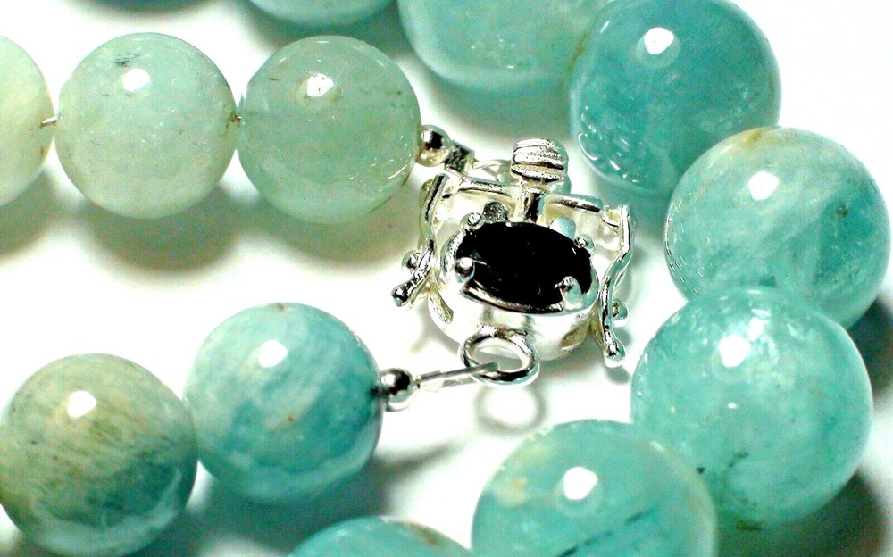 390.80ct 100% NATURAL ROUND AQUAMARINE,CHERRY QUARTZ 925 SILVER CLASP NECKLACE.