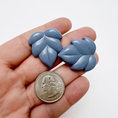 Vintage Blue Gray Lucite Acrylic Leaf Post Earrings