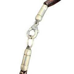 Vintage Artisan Necklace Horn Chunky Geometric Wood Tribal Silver Tone 17 inches
