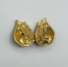 Vintage Gold Tone Rhinestone Faux Pearl Clip On Dangle Drop Statement Earrings