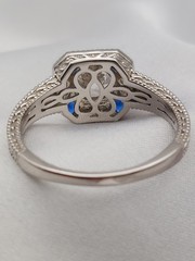Vintage BBJ Sterling 1.00ct Round Crystal 4 Blue Sapphire Art Deco ring Sz9 4gr