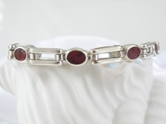 Vintage Sterling Silver 925 Jasper Station Chunky Taxco Mexico Bracelet 8″