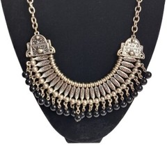 VINTAGE Women’s Silver Tone Black Acrylic Beads Necklace 8.5 in + 3.5 in