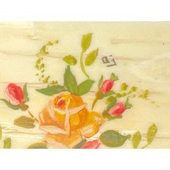 Antique Celluloid Brooch Pin Floral Hand Painted Signed Trombone Clasp