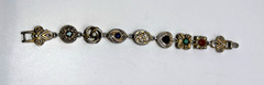 Vintage Goldette NY Victorian Revival Faux Stones 8 Charm Bracelet 7.25″