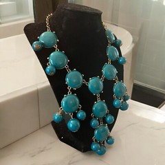 Turquoise Beaded Bib Necklace Retro Gold-Tone Chain Boho Chic Elegant Festival