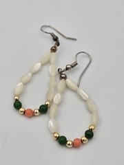 Vintage Mother of Pearl Rice Bead Braided Bracelet & Earrings Set Coral Jade…